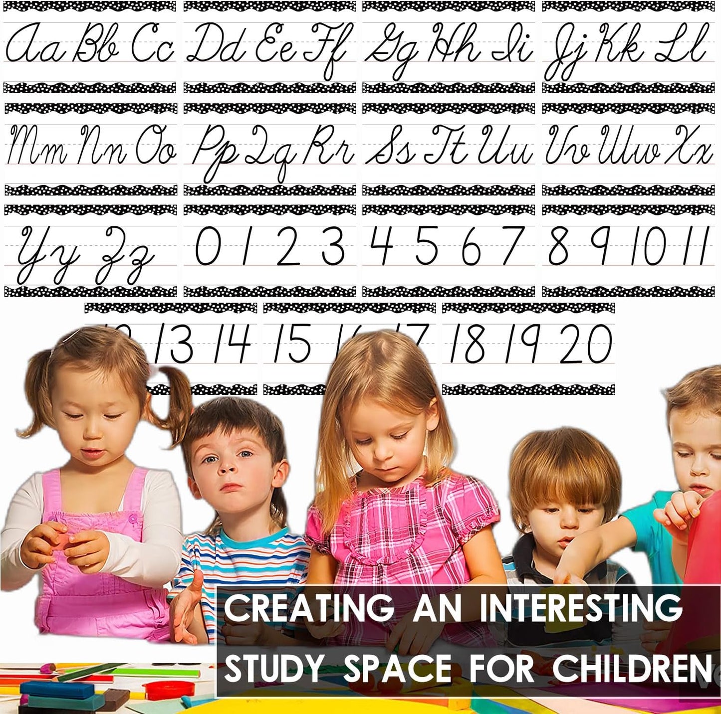 Alphabet for Classroom Wall - 15 PCS Crayon ABC Manuscript Alphabet Line for Classroom Wall Alphabet Bulletin Board Set for Pre School Elementary Classroom Homeschool, Playroom Bedroom Decorations