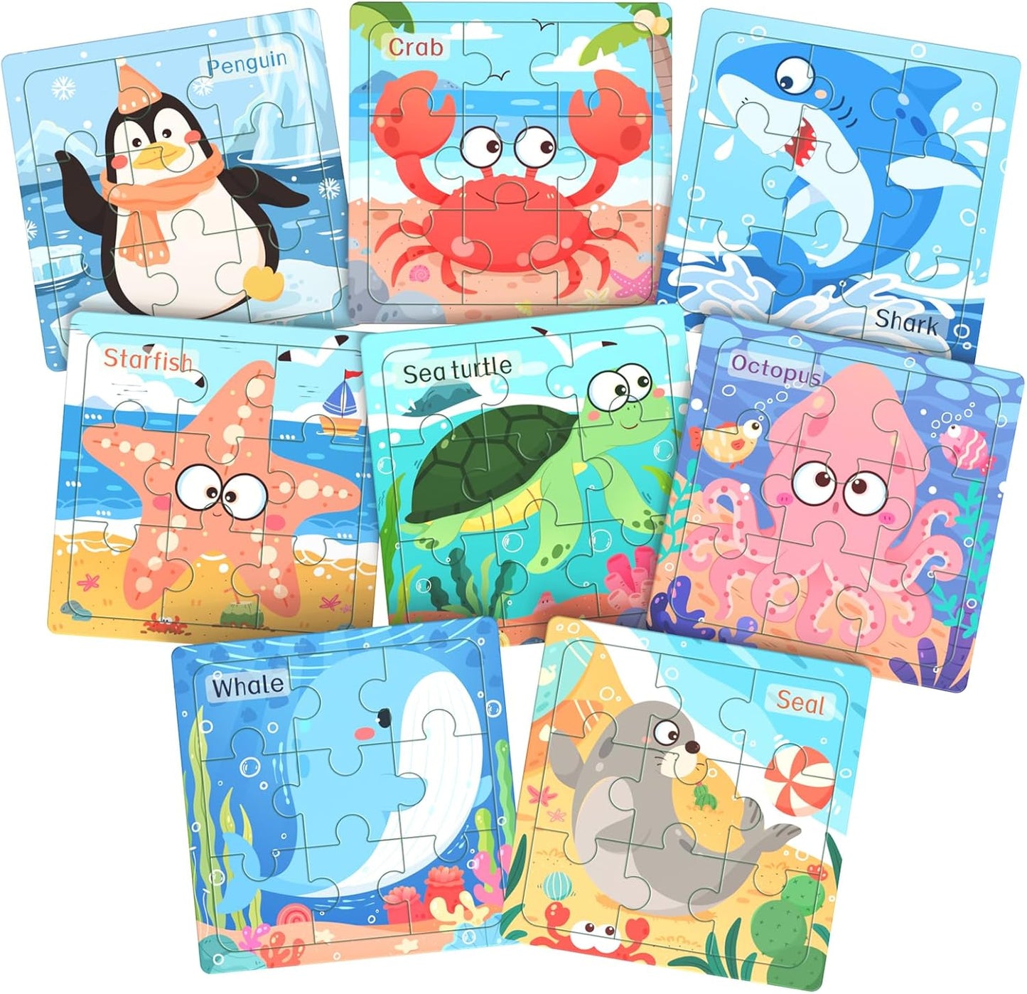 Zeoddler Wooden Puzzles for Toddlers, 8 Pack Insect Animal Jigsaw Puzzles for Kids3-5, 9 Pieces Preschool Learning Activities, Learning & Educational Toys, Gift for Boys, Girls