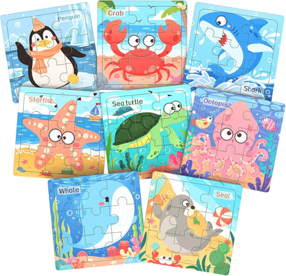 Zeoddler Wooden Puzzles for Toddlers, 8 Pack Insect Animal Jigsaw Puzzles for Kids3-5, 9 Pieces Preschool Learning Activities, Learning & Educational Toys, Gift for Boys, Girls
