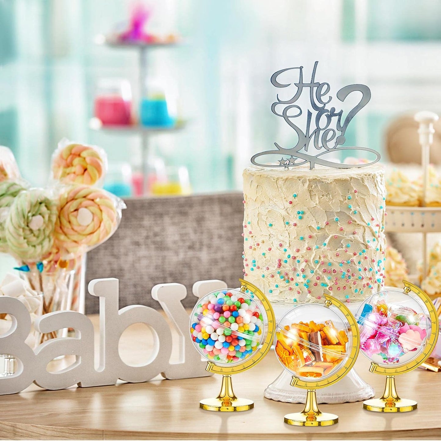 Suclain 60 Pieces Mini Globe Candy Container Gold Globe Party Favors Containers Fillable Round Candy Jars Decorations for Wedding Bridal Shower Adventure Baby Shower Travel Party Favor