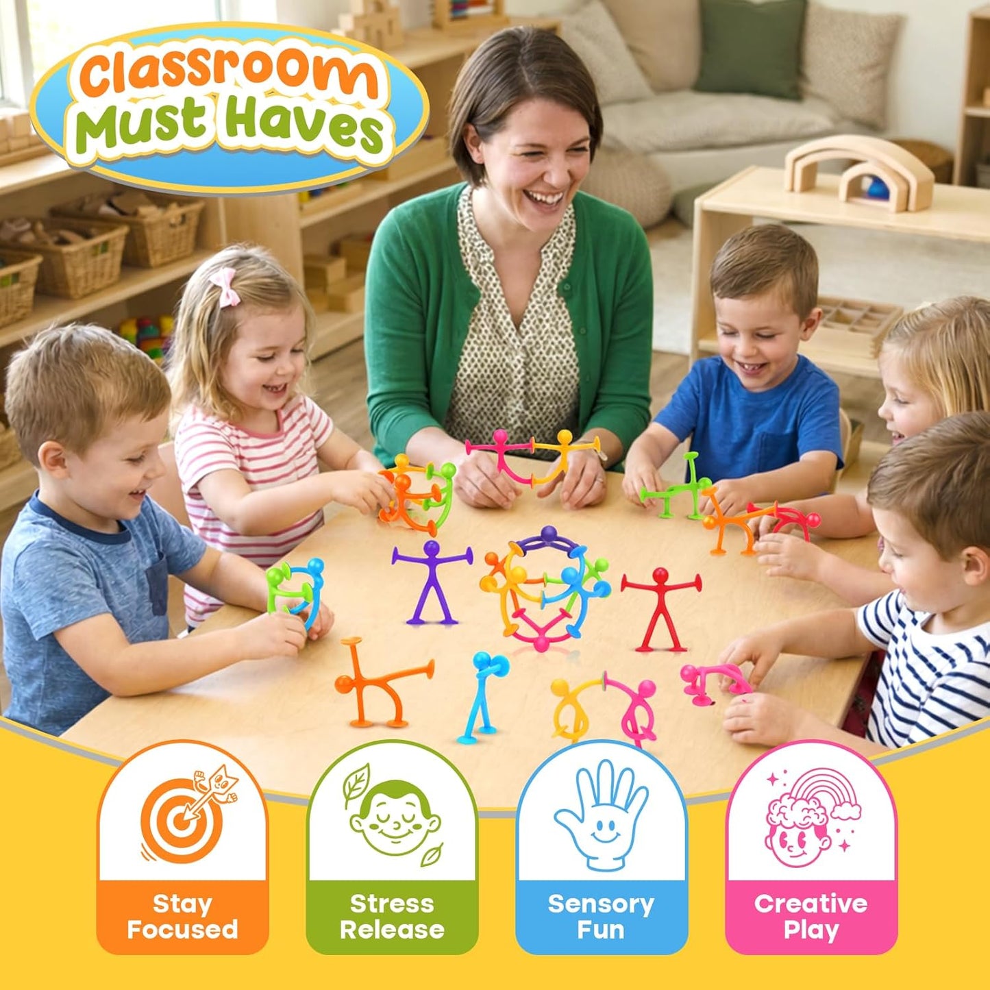 OleOletOy Suction Fidget Toys for Kids: 21 Pack Stretchy Suction Cup Sensory Toys - Bulk Fidgets for Kids Autism ADHD Classroom Prizes Party Favors - Travel Toys for Car Windows Road Trips