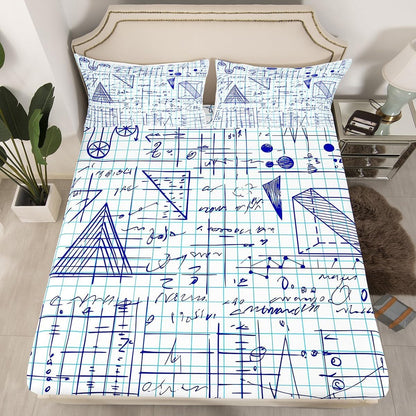 Erosebridal Science Theme Bed Sheets Set Full Size for Boys Girls Chemistry Periodic Table Print Sheet Set Chemical Subject Theme Sheets Teens Kids Math Science Atyle Fitted Sheet 4 Pcs