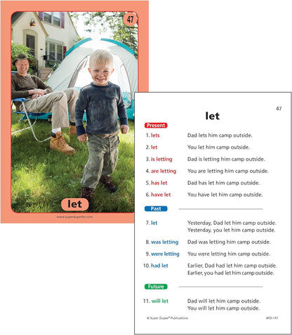 Super Duper Publications | Irregular Verbs in Sentences Photo Fun Deck Flash Cards | Educational Learning Resource for Children