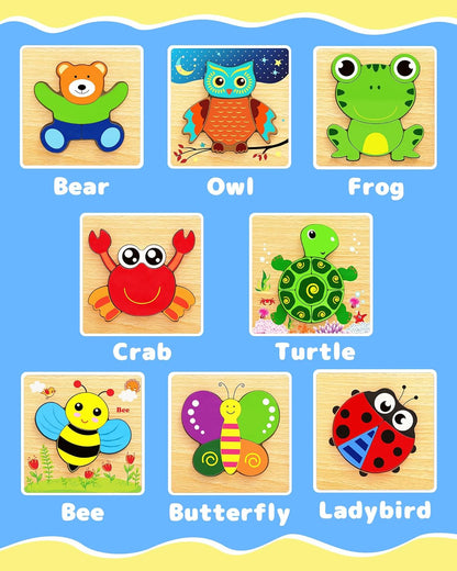Bekayshad Wooden Puzzles Toddler Toys Gifts for 1 2 3 Year Old Boys Girls, Animal Jigsaw Puzzles Montessori Toys, Learning Educational Christmas Birthday Gifts for Girls Boys Ages 1-3