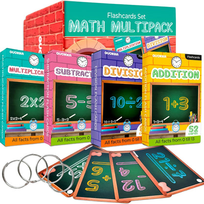 QUOKKA Multiplication and Division Flash Cards for Kids Ages 4-8 – 338 Math Flashcards for Kids 5-7 - Visual Aids | Sorting Rings | Reference Cards – Math Games 1st to 3rd Grade for Classroom & Home