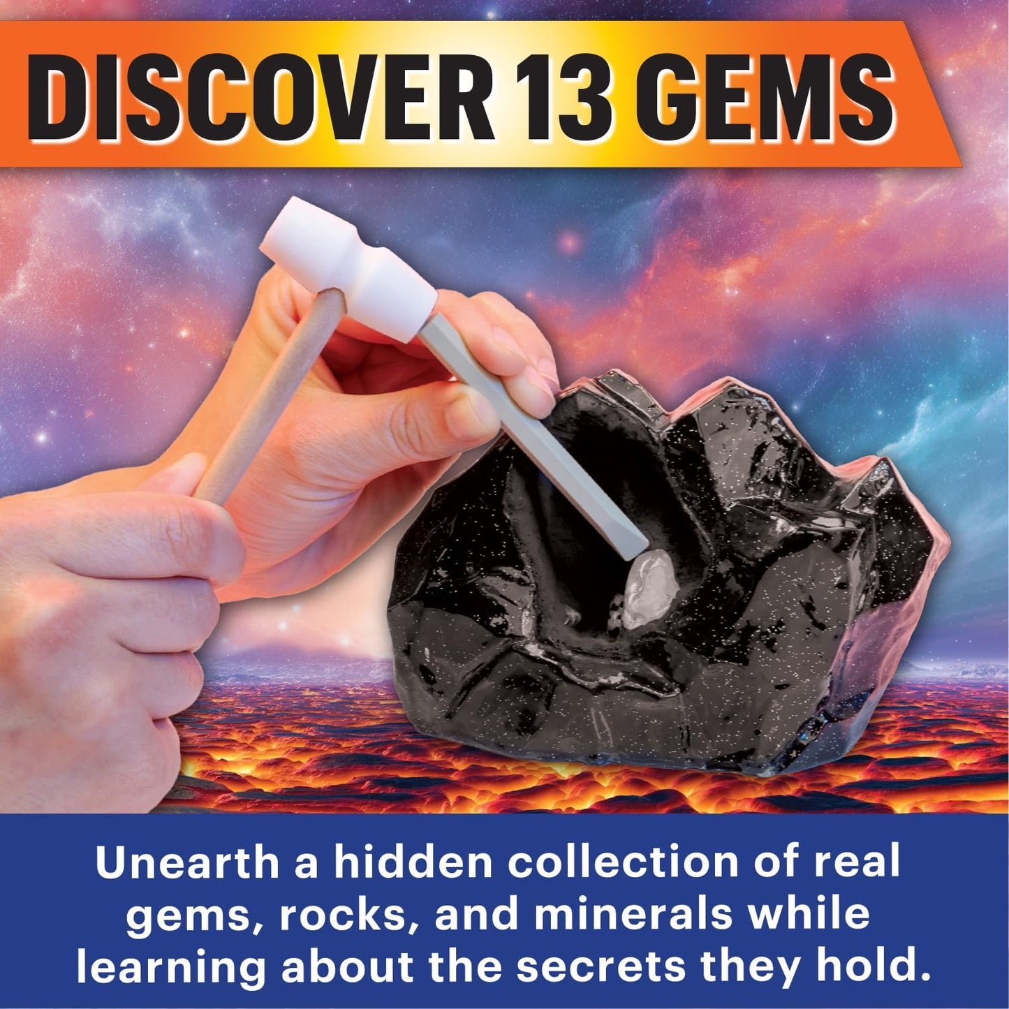 Gem Dig Kit for Kids Ages 4+ - NOVA Obsidian Excavation Lab by MindWare, 13 Real Gems + Bonus Mini-Dig + Dig Journal, Geology Science Kit with Rock & Mineral Tools