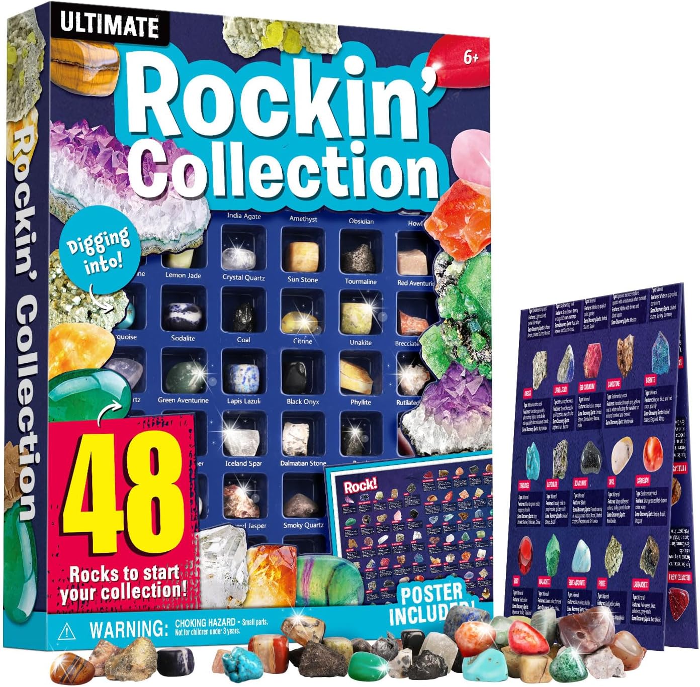 Rocks Collection 25PCS Rock and Mineral, Gemstones for Kids Gem Kit with Healing Chakra Gemstones, Tumbled Stones and Identification Guide, Educational STEM Geology Toy for Boys Girls Ages 6-12