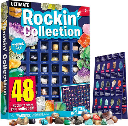 Rocks Collection 25PCS Rock and Mineral, Gemstones for Kids Gem Kit with Healing Chakra Gemstones, Tumbled Stones and Identification Guide, Educational STEM Geology Toy for Boys Girls Ages 6-12