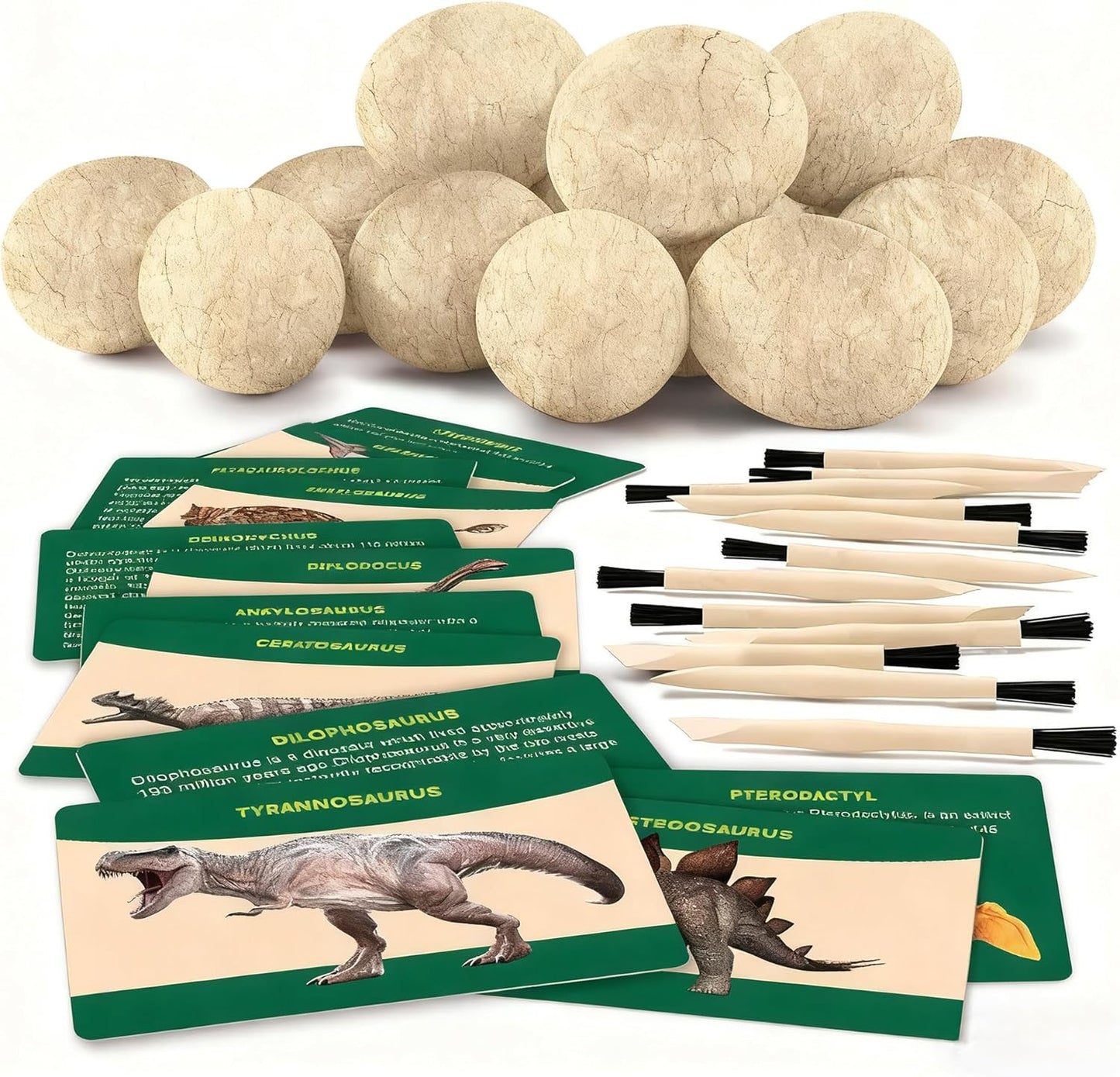 12 PCS Dinosaur Eggs Dig Kit, Dino Eggs Excavation Dig Kit with Play Mat Educational Learning Cards for Easter Eggs Science Activities Birthday Party