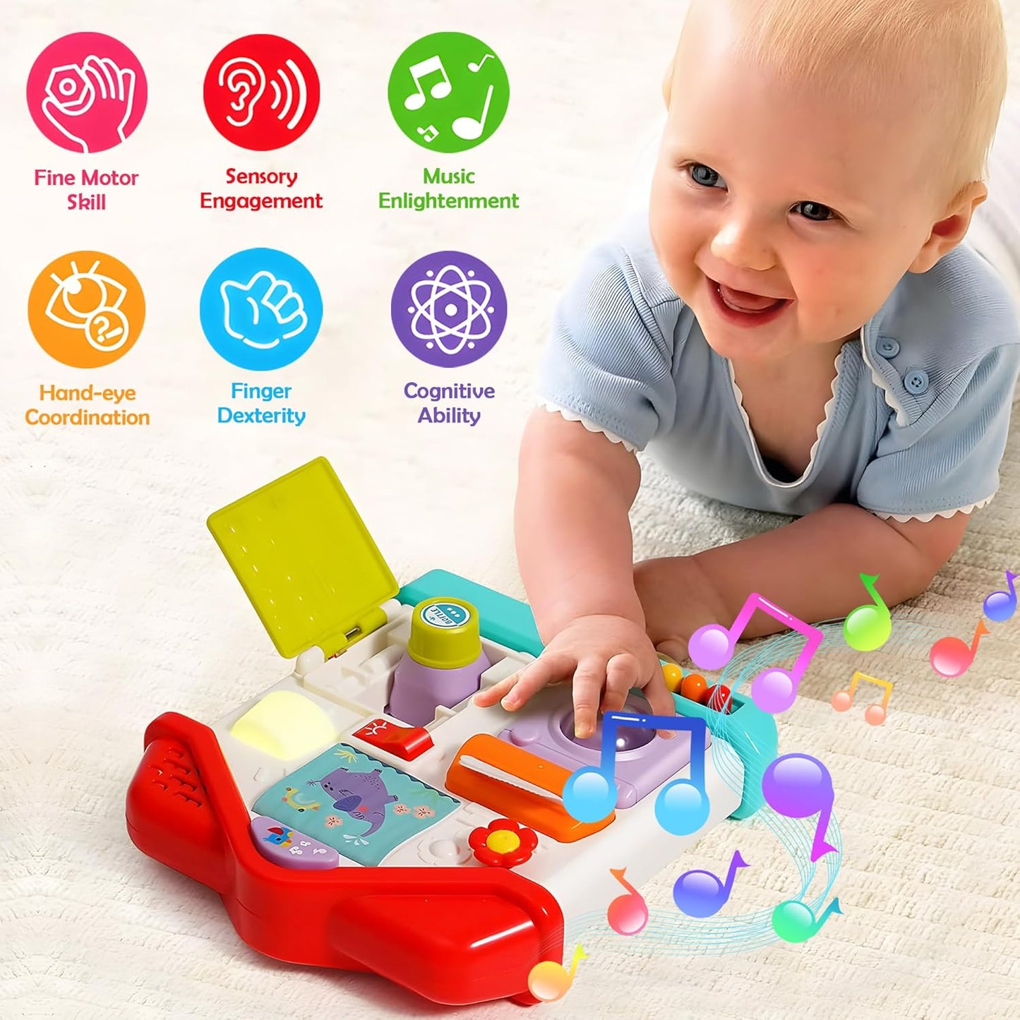 Montessori Busy Board Sensory Toys for Toddlers 1-3, Activity Music & LED Light Up Montessori Toys for 2+ Year Old, Travel Toys for 2 Year Old Boys & Girls, 2025