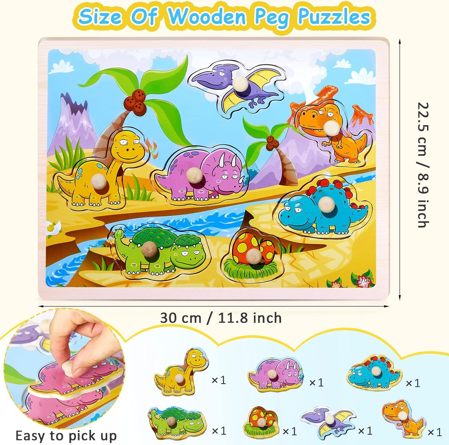 Chivao 8 Pack Wooden Peg Puzzles for Toddlers 2 3 4 5 Years Old Wood Peg Puzzle Animals Wood Jigsaw Puzzles with Animal Vehicle Fruit Shapes, Learning Educational Toy Kids Puzzle for Girls and Boys
