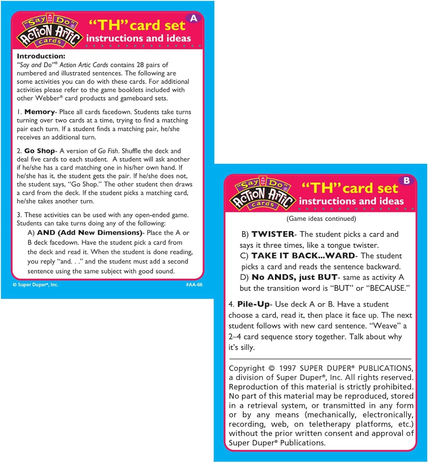 Super Duper Publications | Say and Do® Action Articulation TH Sounds Fun Deck | Vocabulary and Language Development Flash Cards | Educational Learning Materials for Children