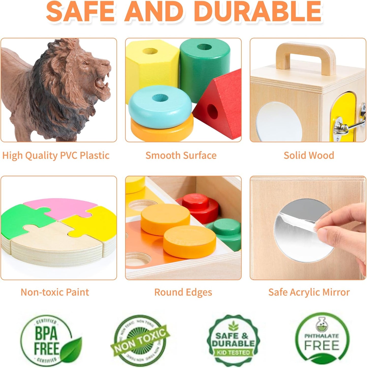 WOODMAM Montessori Toys for Babies 7-12 Months, 9 in 1 Educational Wooden Toys Set, Includes Object Permanent Box, Stacking Cups, Mirror Puzzle, Ring Stacker and More