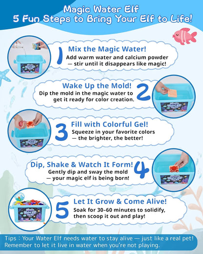 LiveThingYoung Magic Water Elf Toy Kit – 20 Gels & 24 Molds Magic Gel Water Pets for Kids 3+, Fun Squishy Maker Sensory Toy for Party Favors, Educational STEM Kit for Gifts