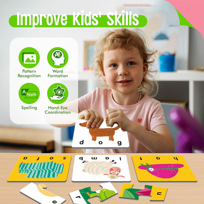 72 Word Spelling Puzzles with Error-Correction Mechanism in 3 Pieces, Perfect for Preschool Learning (36 Block Double Sided)