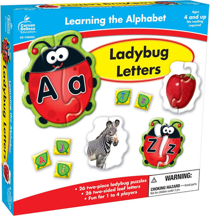 Carson Dellosa Education Lady Bug Letters Game, 26 2-Sided Ladybugs and Leaves Alphabet Puzzle, abc Kindergarten and Preschool Learning Activities for Toddlers Ages 4+