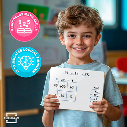 SCRIBBLEDO Dry Erase Ten Frame Area Model Board 9" x 12" Double Sided Whiteboard Math manipulatives for Kids - Area Model and 2 Ten Frames Math Practice for Addition Subtraction and Multiplication