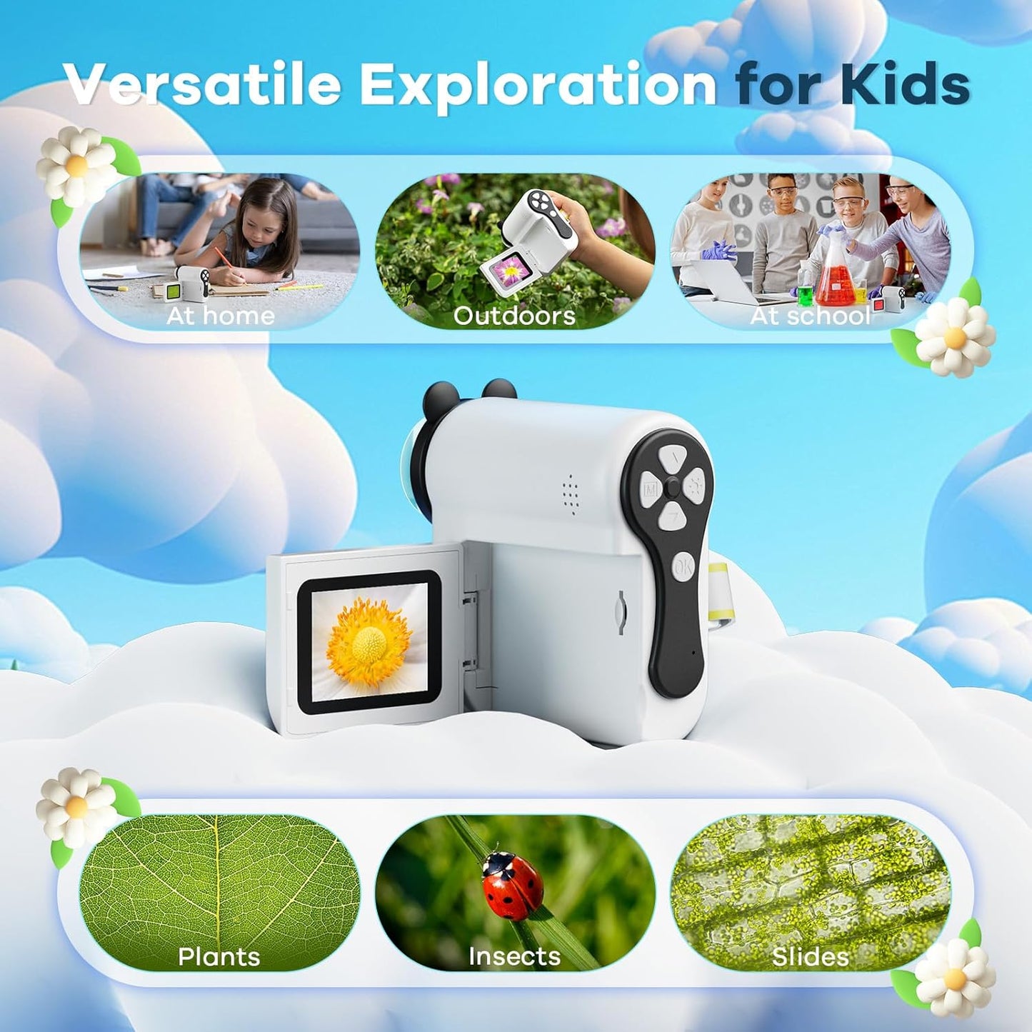 Hideal HP60 IPS Microscope for Kids: [Auto On & Off] [3-in-1] 2" Portable Handheld Microscope Miniscope, Pocket Mini Scope Educational Science Kit, Christmas Birthday Gifts for Kids, PC View, White