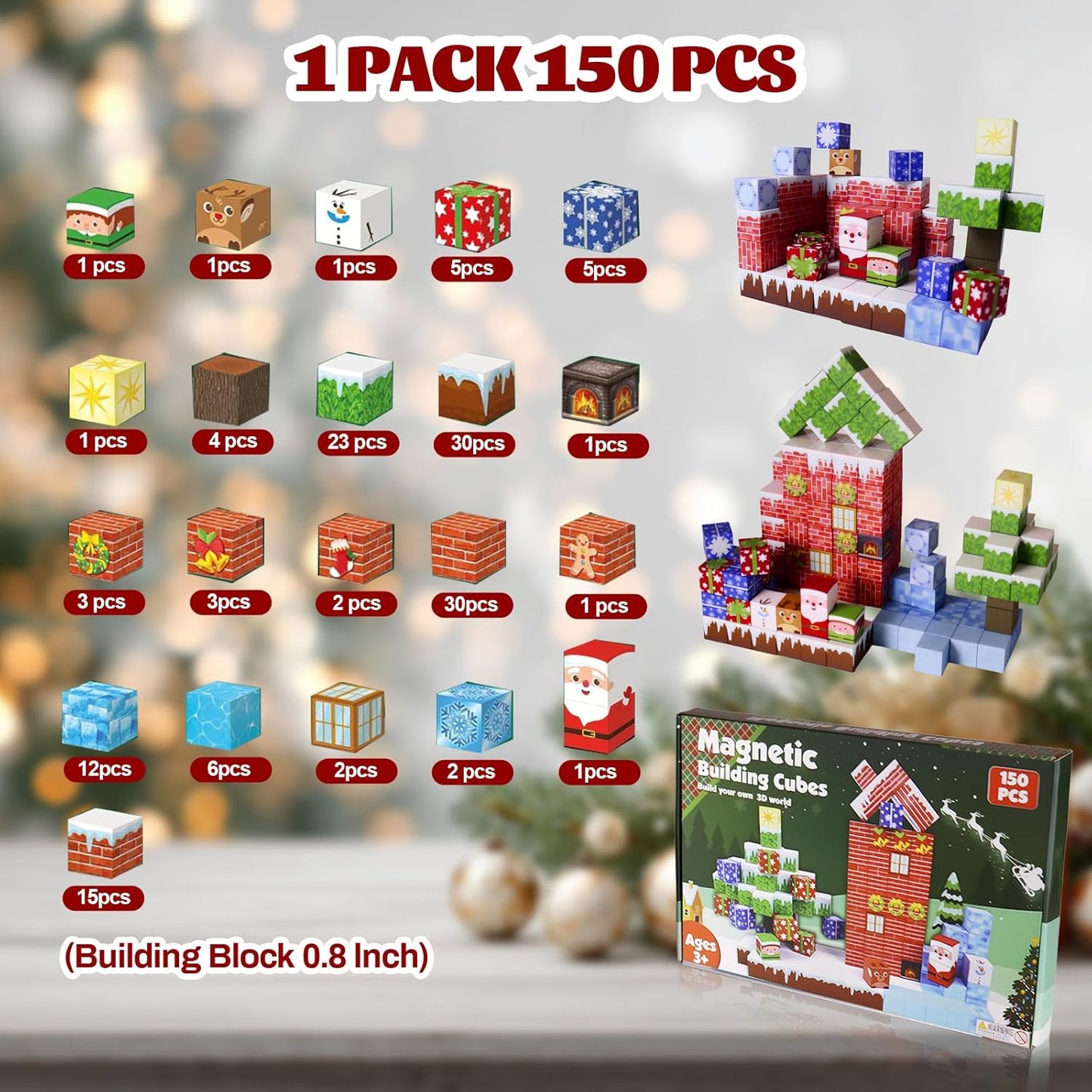 Magnetic Blocks - 150 PCS Magnets Game-Based Building Block for Ages 3,4,5,6,7,8,9,10,11 Kids Birthday Toy Sets Present, Stacking Cubes Construction Gift for Toddlers Boys & Girls, 0.8in