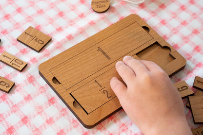 Fraction Bar Tiles and Holder - Laser Engraved Wood with 67 Tiles Plus 6 inch Holder
