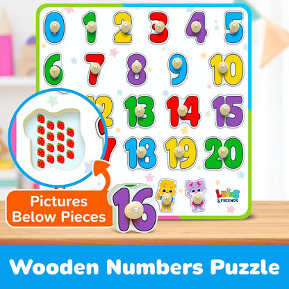 Number Puzzle for Toddlers Jumbo - Educational Wooden Montessori Toys, Fun Preschool Learning Activities for Boys and Girls, Learn to Count Puzzle Board for Ages 3 4 5 by Lucas & Friends
