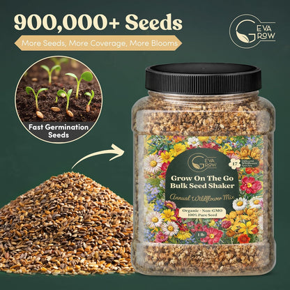 Mini Wildflower Seed Shaker - Save The Bees Seed Mix, by GevaGrow | 80,000+ Seeds | Pollinator & Bee Attracting Flower Seeds Bulk for Planting in Pots & Outdoor Gardens | 2 Ounce