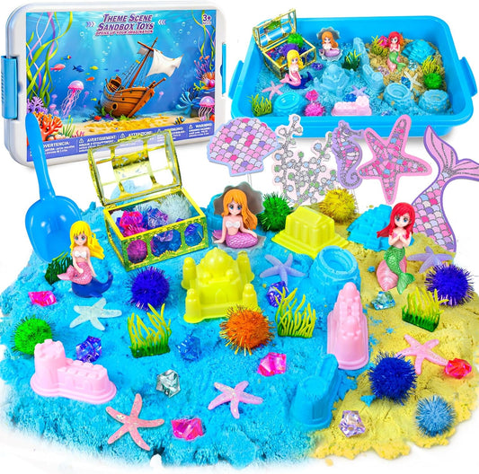 Ice Cream Sensory Bin for Girls Kids,Play Sand Art Kit with 2.2lb Color Magic Sands,56 pcs Cake Molds Tools Sandbox Toy-Fun Pretend Play Desserts Toys Sensory Toys for Girls Toddler 3 4 5 6 7 8