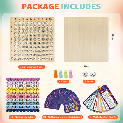 BUZIFU Wooden Montessori Multiplication Board Game: Math Educational Toys Multiplication Table Board Game Montessori Math Manipulatives Toys Toddlers Kids Multiplication Chart Game for Early Education