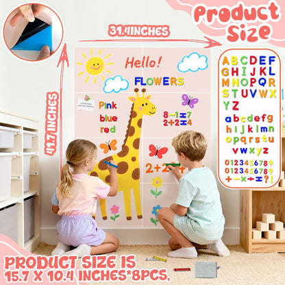 8 PCS Magnetic Wall Decals for Kids Magnetic Chalkboard Peel and Stick Magnet Sheets Board Sticker Tangram Puzzle Self Adhesive Contact Paper Dry Erase Blackboard for Playroom Homeschool 15.7"x10.4"