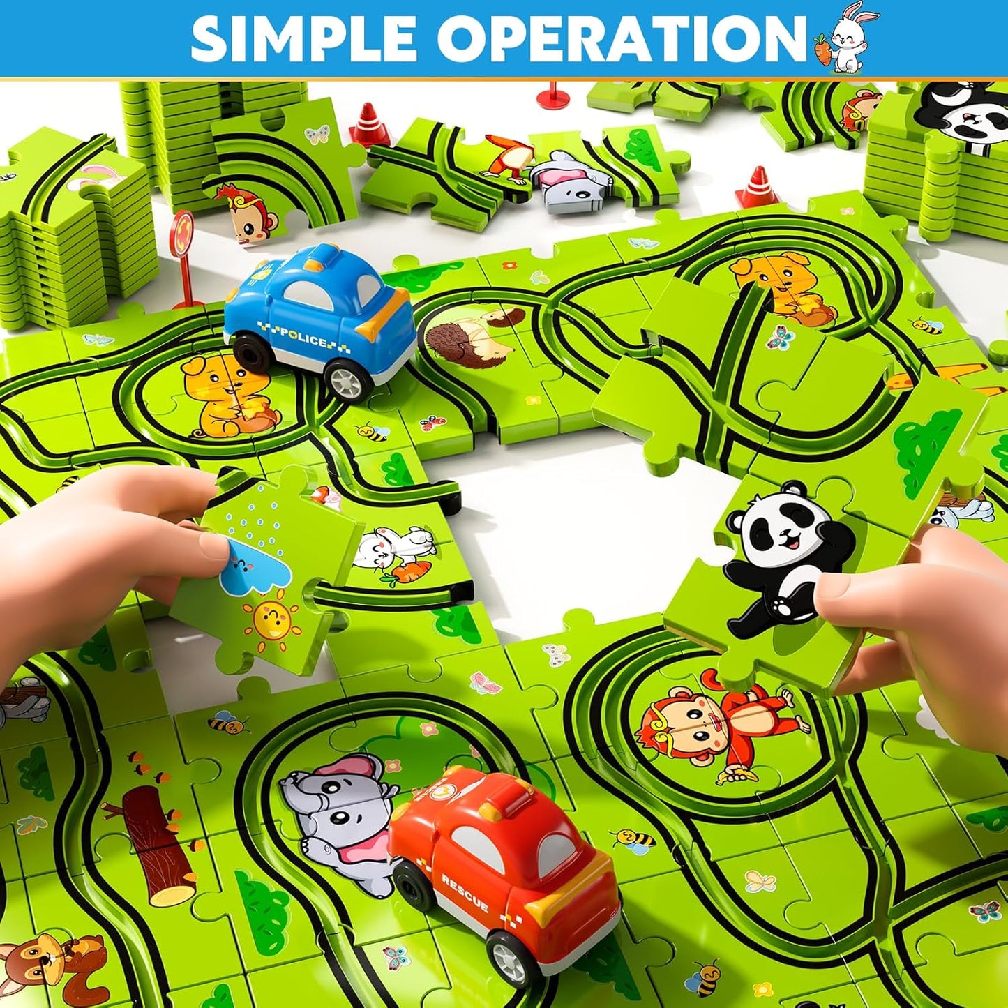 Beby Buty 64PCS Puzzle Track Car Set Toys for Kids Boys, Toddler Toys Gifts for 3 4 5 Year Old, Floor Puzzle Tracks Car for Boys Ages 3-5 4-6, for 3 4 5 6 Year Old