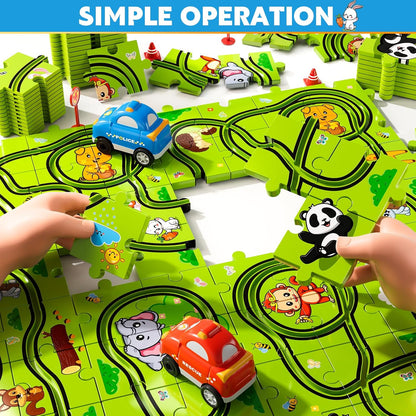 Beby Buty 64PCS Puzzle Track Car Set Toys for Kids Boys, Toddler Toys Gifts for 3 4 5 Year Old, Floor Puzzle Tracks Car for Boys Ages 3-5 4-6, for 3 4 5 6 Year Old