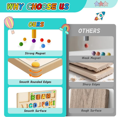 3 IN 1 Double Sided Montessori Toys- Magnetic Color and Number Maze, Toddler Wooden Alphabet Puzzles, Dry Erase Board, Preschool Learning Activities Toys for 3 4 5 6 Years Old Kids Girls Boys