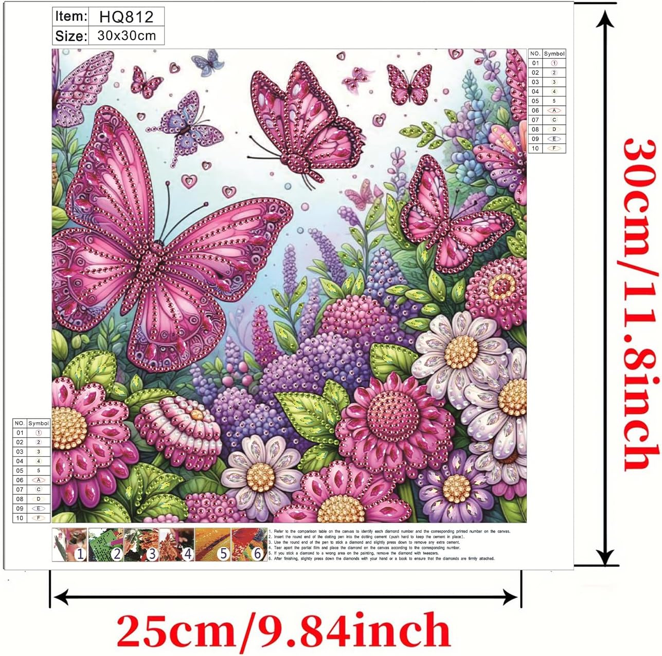 POETRYDRAW Pink Butterfly Special Shaped 5D DIY Partial Drill Diamond Art Painting Kit 30x30cm (Butterfly-1)