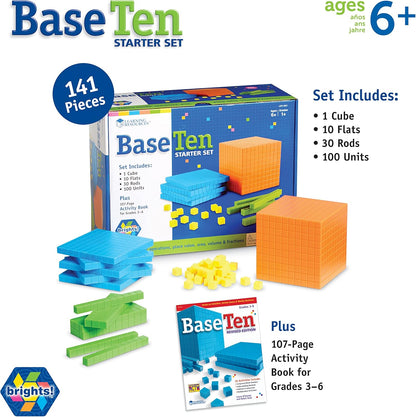 Learning Resources Brights! Base 10 Starter Set - 100 Piece Set, Ages 6+, 1+ Grade, Math Manipulatives, Teacher Supplies, Back to School