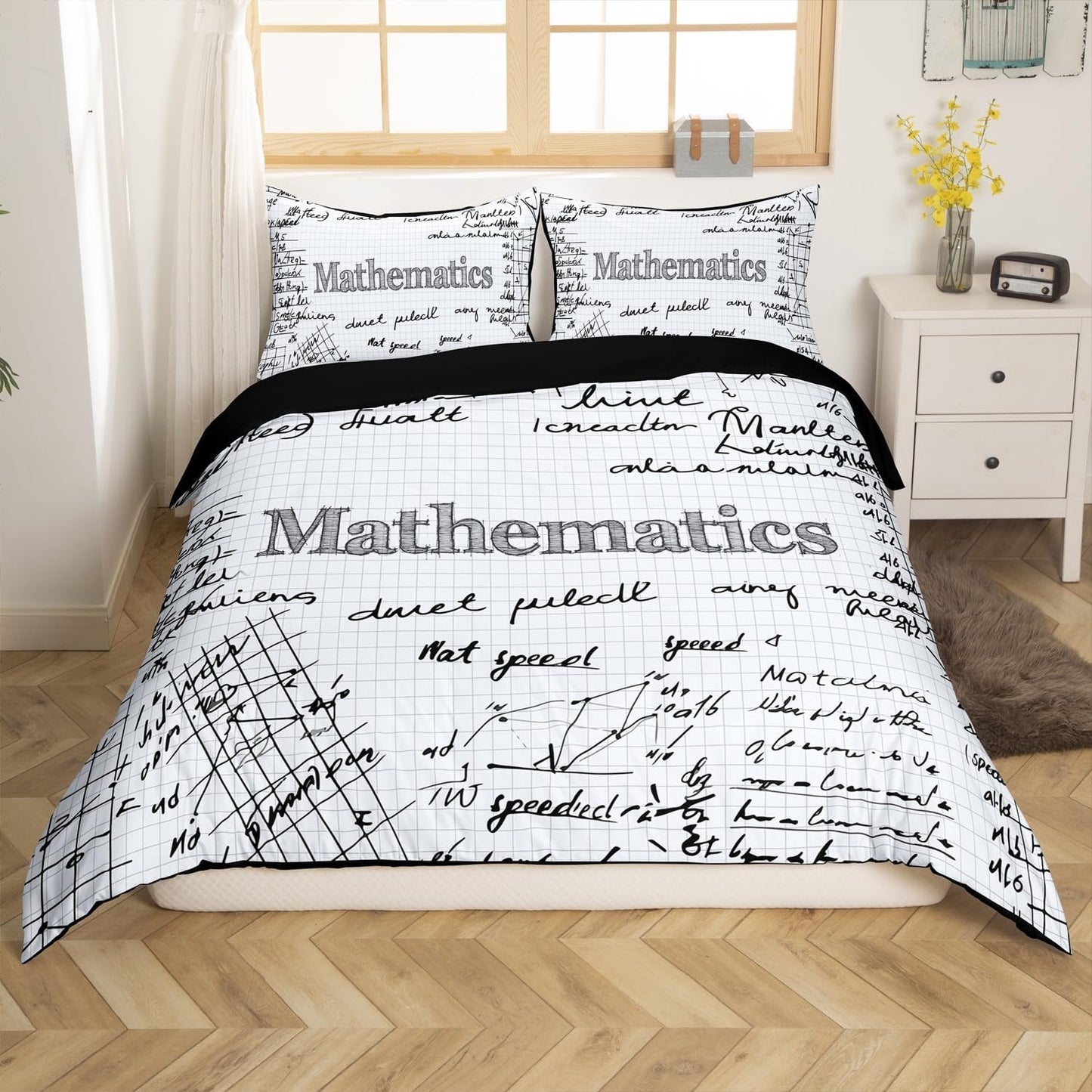 Erosebridal Science Theme Bedding Set Queen Size for Boys Girls Chemistry Periodic Table Print Duvet Cover Chemical Subject Theme Comforter Cover Teens Kids Math Science Atyle Bedspread Cover 3 Pcs