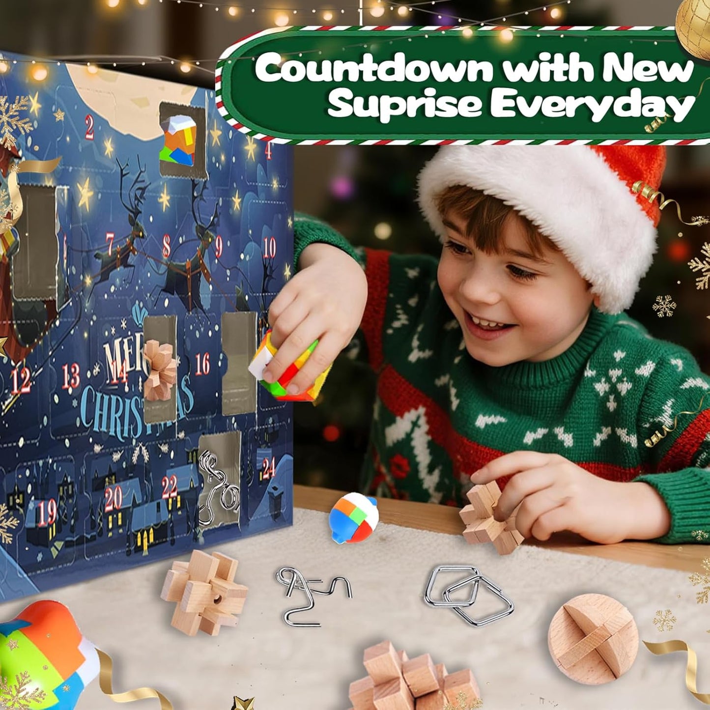 Advent Calendar 2025 Kids Brain Teaser Puzzles - 24 Days Christmas Countdown Calendar Gifts for Kids Holiday Party Favor Toy for Girls Boys Teens Adults Fun Xmas Gift