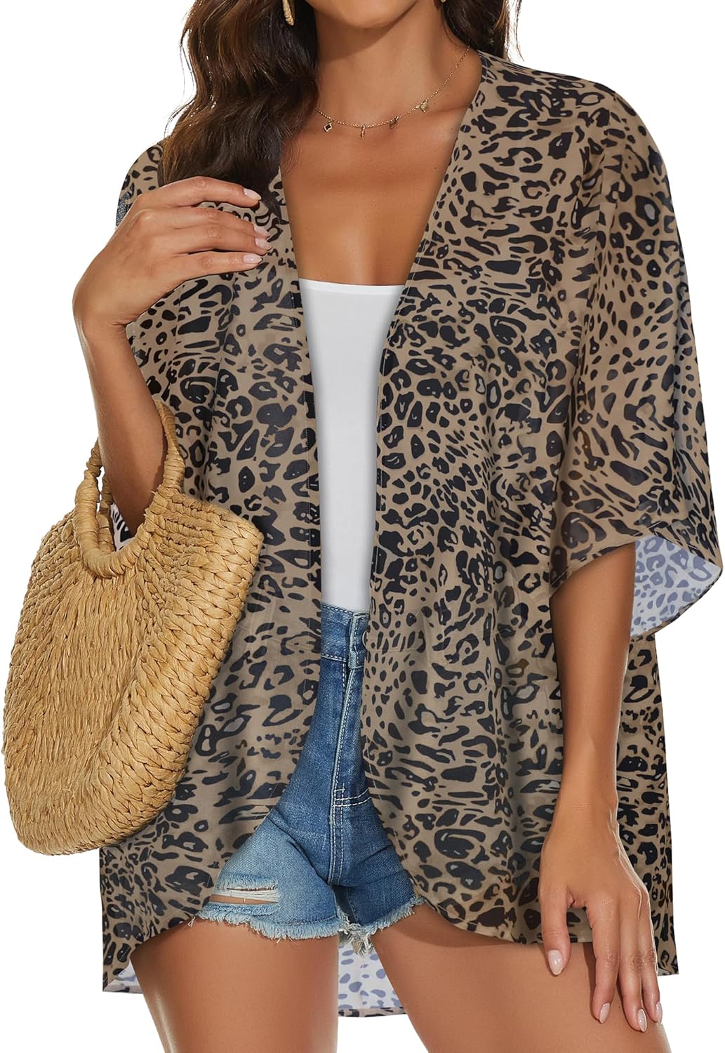 Womens Kimono Cardigans Beach Cover ups Swimwear Puff Sleeve Loose Casual Summer Tops 2026