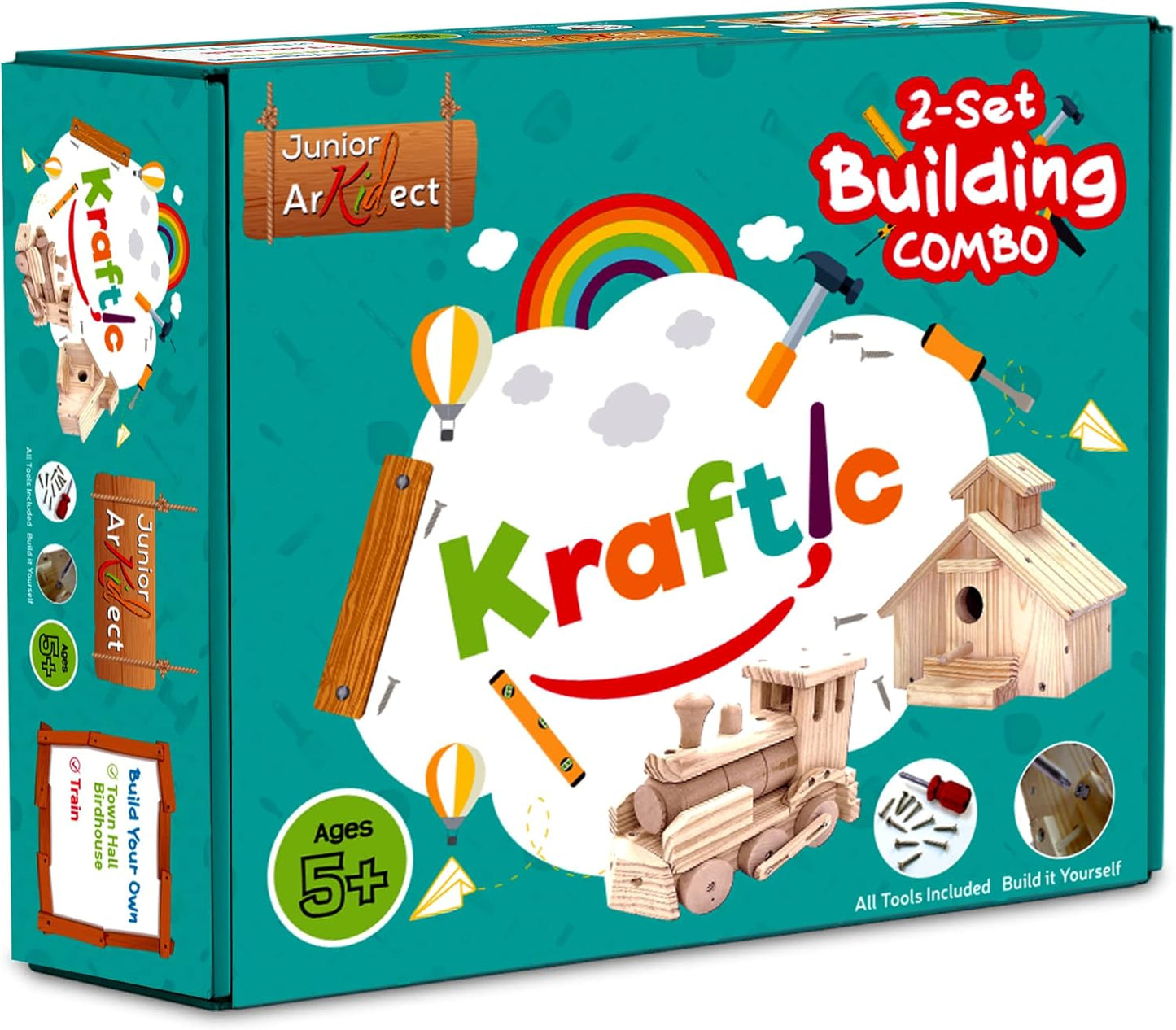 Kraftic Woodworking Building Kit for Kids and Adults, with 3 Educational DIY Carpentry Construction Wood Model Kit Toy Projects for Boys and Girls - Tow Truck, Birdhouse and Dump Truck