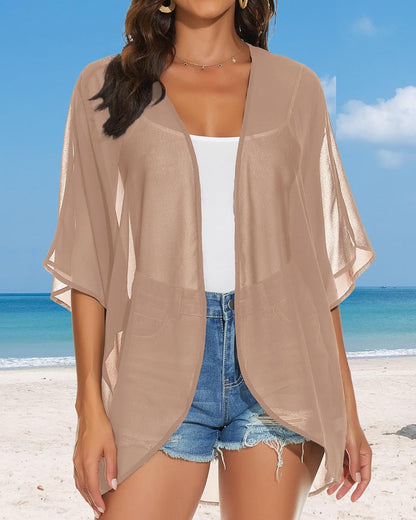 Womens Kimono Cardigans Beach Cover ups Swimwear Puff Sleeve Loose Casual Summer Tops 2026