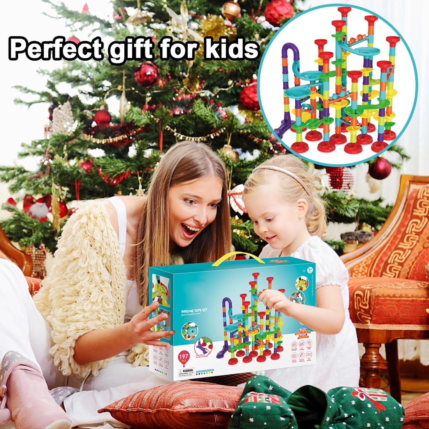 50 PCS Marble Toy Premium Set,STEM Educational Building Block Toy,Marble Track Race Set with 15 Glass Marbles for Boys & Girls,Construction Building Blocks Toys for Kids
