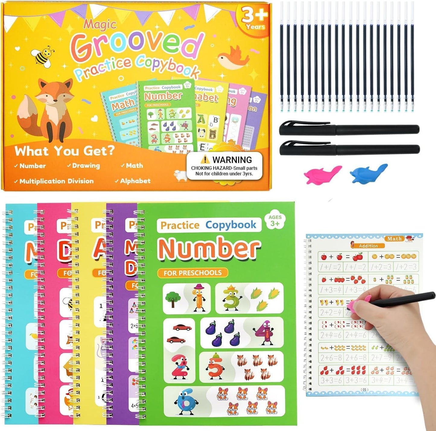 Elover Magic Grooved Writing Practice for Kid-Grooved Handwriting Practice for Kid 5-7 8-10- Magic Copybooks for KidsAges 3-5 Toys for Ages 5-7 Preschool Learning Activities (5 Book)