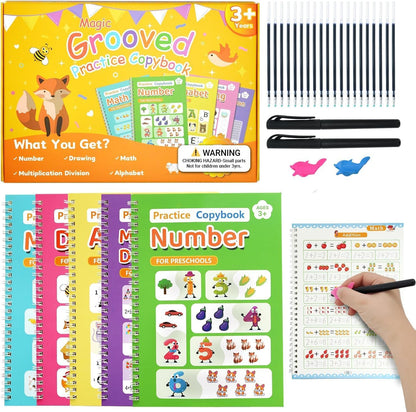 Elover Magic Grooved Writing Practice for Kid-Grooved Handwriting Practice for Kid 5-7 8-10- Magic Copybooks for KidsAges 3-5 Toys for Ages 5-7 Preschool Learning Activities (5 Book)