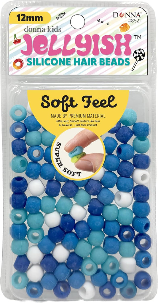 Donna Kids Jellyish Silicone Hair Beads – 12mm Super Soft Noiseless Beads for Braids, Ponytails & Kids Hairstyles – with Threading Tool Pain-Free, Flexible & Tangle (Clear Mix)