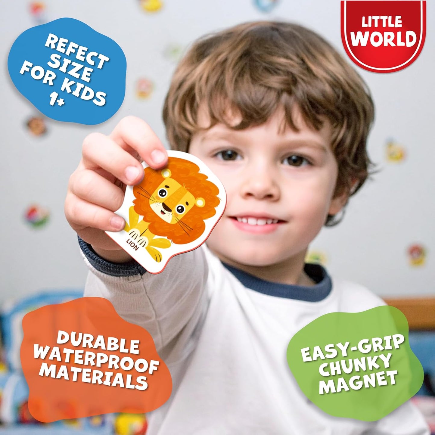 Little World Large Set of Safe and Durable Fridge Magnets for Toddlers 1-3 | Foam Refrigerator Magnets for Kids with Gift Box | Waterproof, Non-Toxic Cars & Vehicles Magnets for Children and Babies 1+