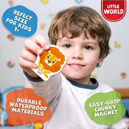 Little World Large Set of Safe and Durable Fridge Magnets for Toddlers 1-3 | Foam Refrigerator Magnets for Kids with Gift Box | Waterproof, Non-Toxic Cars & Vehicles Magnets for Children and Babies 1+