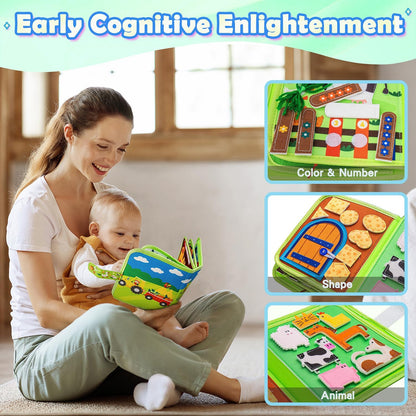 Busy Book for Toddlers 1-3 Montessori Busy Board for 1 Year Old Boy Girl Gift Farm Animal Sensory Toys Educational Learning Quiet Airplane Travel Activity Books First Birthday Gifts