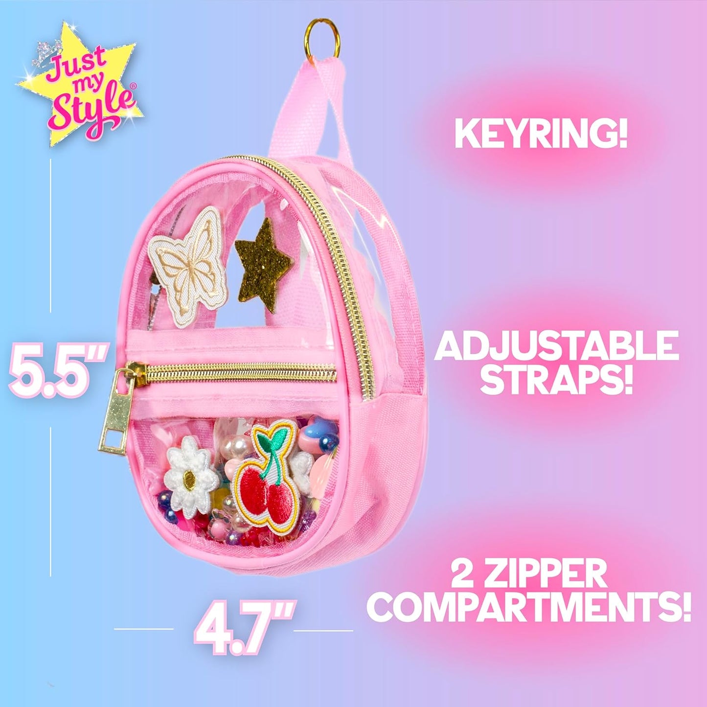 Just My Style Squishy Charms, Create 5 Squishy Bag Charms, Necklaces, Friendship Bracelets with Kawaii TPR Squishies in Pouches & Beads for Jewelry Making, Unique Jewelry Making Kit, Gifts for Girls