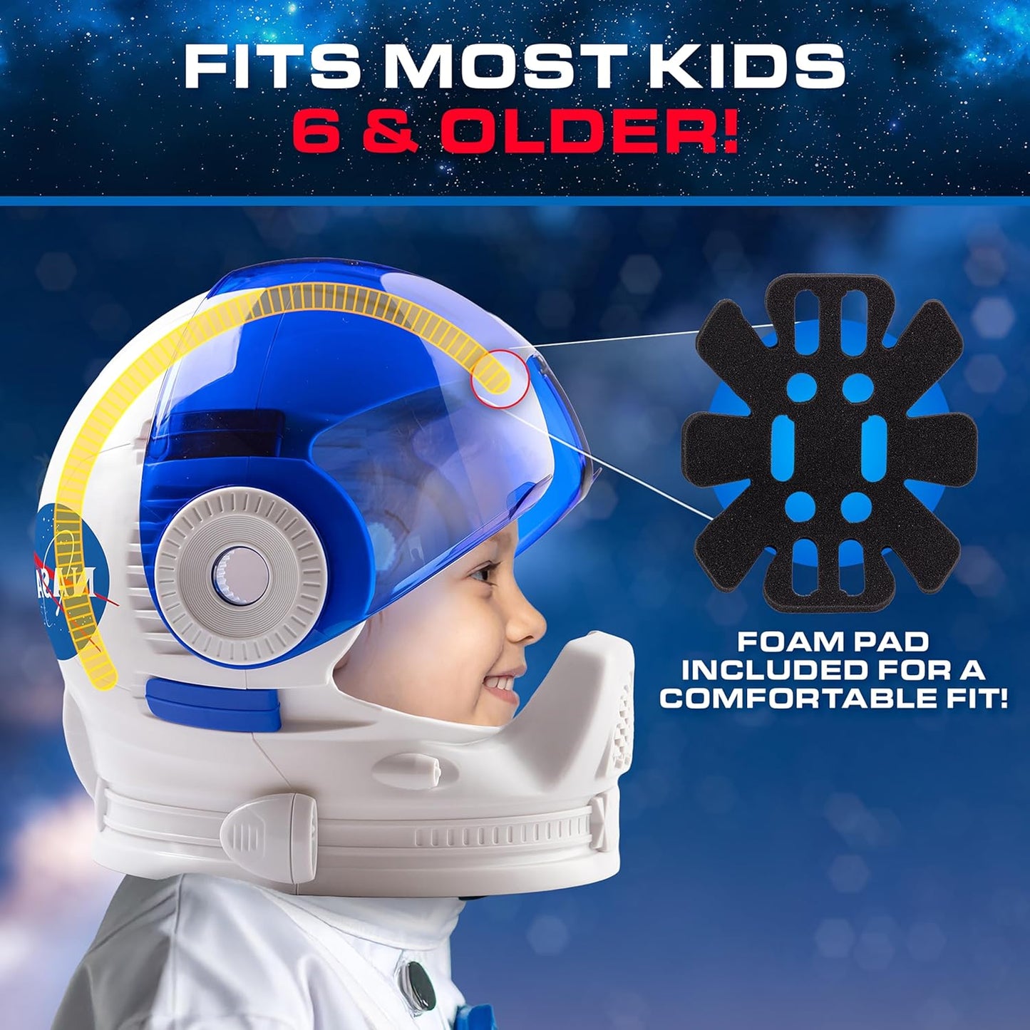 Blue Marble NASA Astronaut Helmet Halloween Costume Accessory – Wearable Space Helmet for Astronaut Costume for Kids, Sticker Sheet, Educational Gift for Boys and Girls, Dress Up and Pretend Play