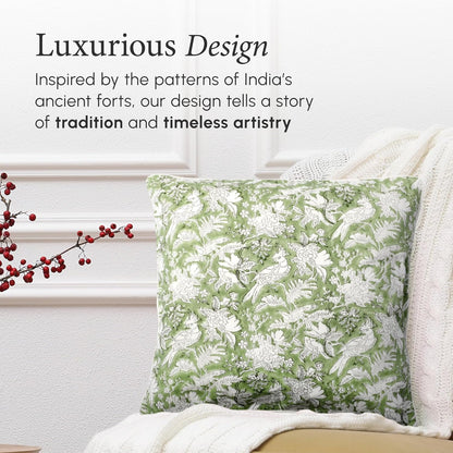 CPC 100% Cotton Throw Pillow Covers 18x18 Inch, Set of 2 Green Block Print Pattern Couch Pillow, Cute Boho Decorative Pillows for Living Room, Bedroom with Hidden Zipper- Agate Green
