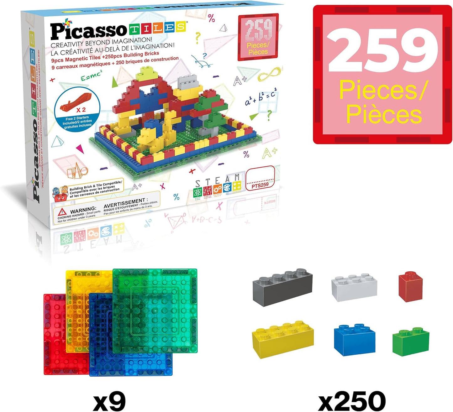 PicassoTiles 1016pcs Magnetic Tile & Building Brick Combo Construction STEM Toy Magnet Tiles for Creative Play Educational Toys for 3+ Large Bricks for Toddlers Compatible with Major Brands PTS1016